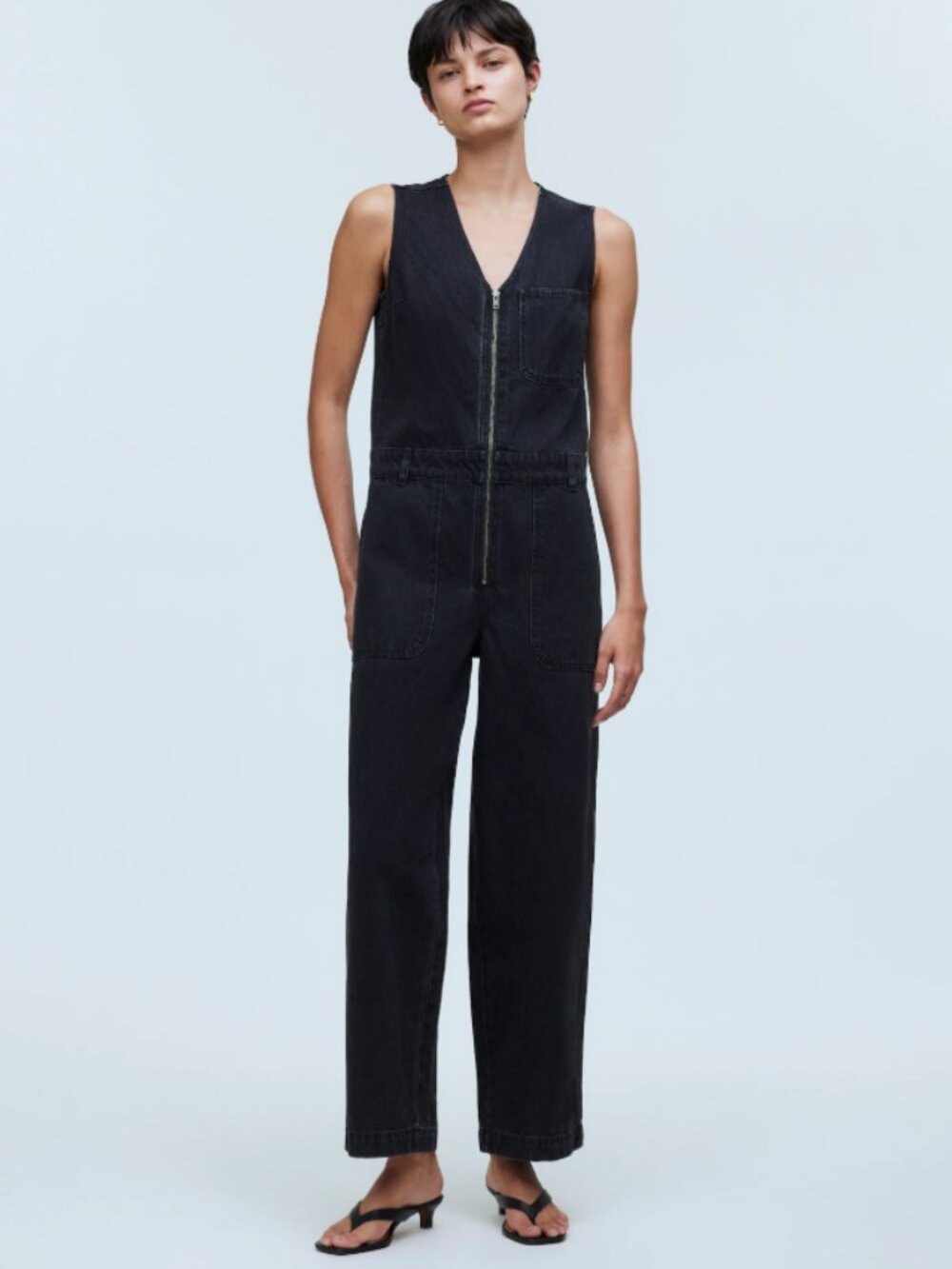 MADEWELL Denim Zip-Front Sleeveless Jumpsuit in Tarrybrook Wash